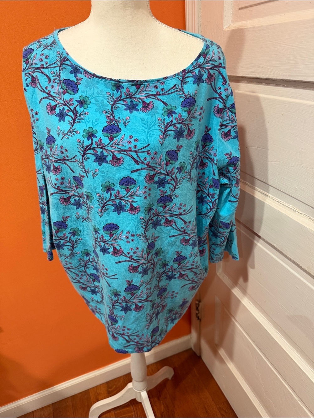 Talbots Turquoise Floral Boatneck Tunic